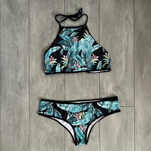 CUPSHE Tropical Leaf Print Swimsuit Bikini Set, Size L